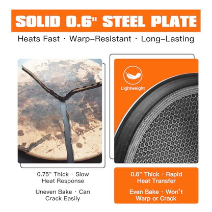 Nonstick Pizza Steel Pan for Pizzas & Flatbreads up to 14", Tri-Ply Stainless Steel with Aluminum Core, Lightweight 4.6 lbs Design, Oven & BBQ Grill Safe up to 900°F, Easy Clean Cooking Surface