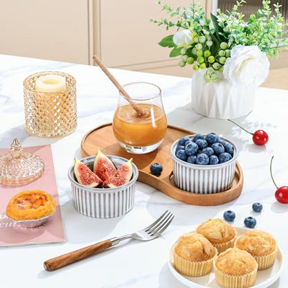 NUTRIUPS 6oz Ceramic Ramekins Set of 6, Vintage Souffle Dishes - Oven Safe Small Baking Bowls for Pudding, Creme Brulee & Custard (Vintage Gray, 6 OZ)