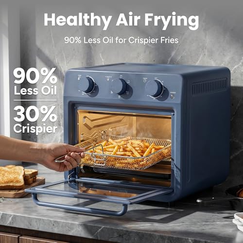 SMIRLY 6-in-1 Air Fryer Toaster Oven Combo, 27QT Convection Oven Countertop, 1800W Oven for Toast, Roast, Bake, Reheat, Broil, Warm, Fits up to a 4 lb Turkey, 12" Pizza, 6 Toast, Blue