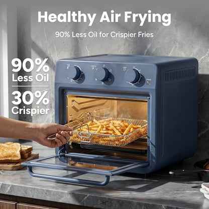 SMIRLY 6-in-1 Air Fryer Toaster Oven Combo, 27QT Convection Oven Countertop, 1800W Oven for Toast, Roast, Bake, Reheat, Broil, Warm, Fits up to a 4 lb Turkey, 12" Pizza, 6 Toast, Blue