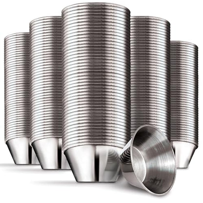 1.5 oz Stainless Steel Condiment Cups (120 Pack), Individual Portion Dipping Sauce Cups, Small Metal Ramekins for Ketchup, Marinara, BBQ Sauce, and More! Reusable Condiment Cups for Restaurants