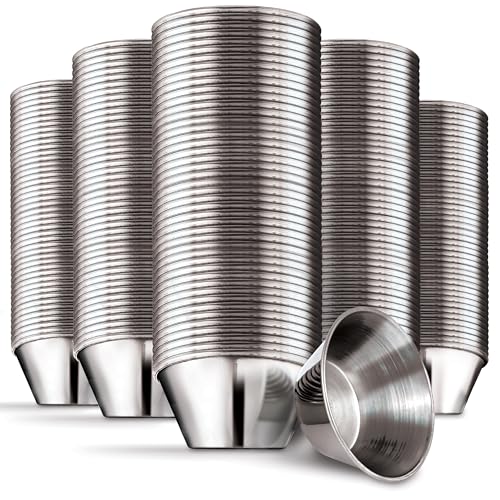 1.5 oz Stainless Steel Condiment Cups (120 Pack), Individual Portion Dipping Sauce Cups, Small Metal Ramekins for Ketchup, Marinara, BBQ Sauce, and More! Reusable Condiment Cups for Restaurants