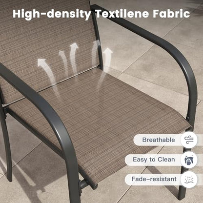 VICLLAX 9 Pieces Patio Outdoor Dining Set, 70" Outdoor Rectangular Metal Dining Table with Umbrella Hole and 8 Stackable Textilene Chairs for Lawn, Garden, Porch, Black/Brown