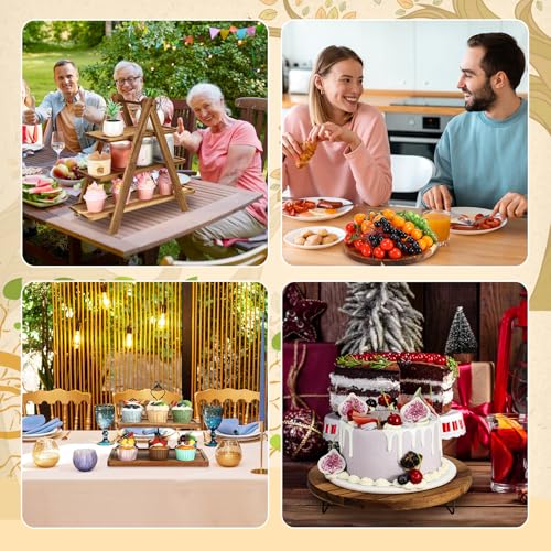 Havawish 5 Pcs Wooden Dessert Table Display Set, Farmhouse 2 Tier Cupcake Stand 3 Tier Wood Cake Tower Round Serving Tray Food Platter for Tea Party Wedding Farmhouse Decoration