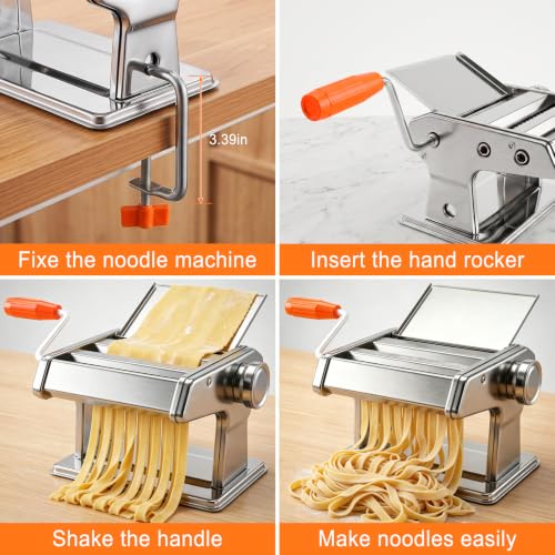 3-in-1 Pasta Maker, 7 Thickness Settings Roller & 2 Cutters Pasta Machin