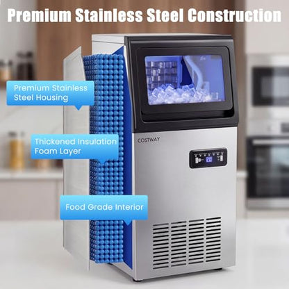 COSTWAY Commercial Ice Maker Machine 110LBS/24H, 36 Cubes in 13 Mins