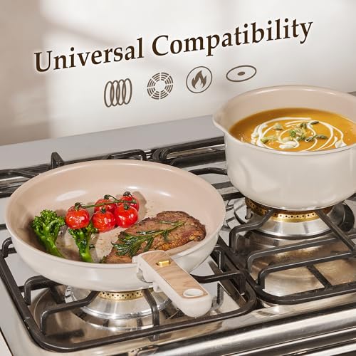 CAROTE Nonstick Pots and Pans Set, Cookware Set Detachable Handle, 19 Pcs Induction Kitchen Cookware Sets Non Stick with Removable Handle, RV Cookware Set, Oven Safe, Elegant White, Mothers Day Gifts