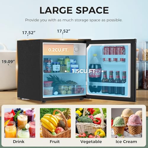Antarctic Star 1.6 Cu. Ft Mini Fridge with Freezer,Small Compact Refrigerator with Single Reversible Door, Removable Shelves, 7 Adjustable Thermostat, for Dorm/Bedroom/Office,Black