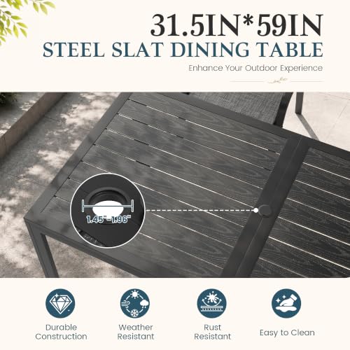 PATIOPIA 7PCS Patio Dining Set, Steel Table & 6 Textilene Chairs, Charcoal