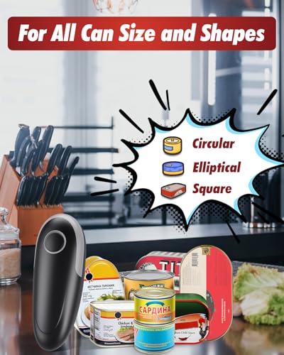 Electric Can Opener Fits All Can Sizes, Electric Can Openers for Kitchen Food Safe with Smooth Edge, Kitchen Gadgets Battery Operated Can Openers for Seniors, Arthritis and Chef Black+Grey