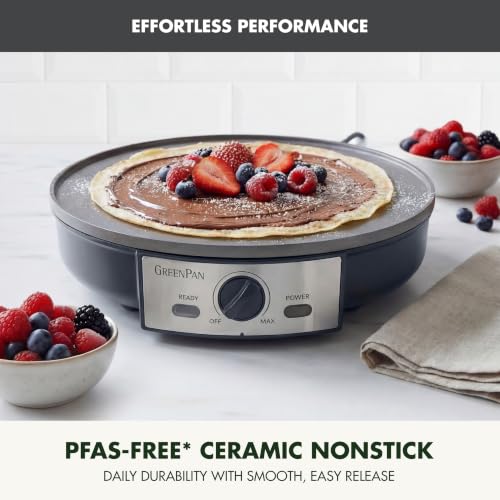GreenPan Advanced 12" Crepe Maker, Ceramic Nonstick PFAS-Free Coating, Adjustable Temperature Control, 400°F Heating, Batter Spreader & Crepe Turner Included, Graphite