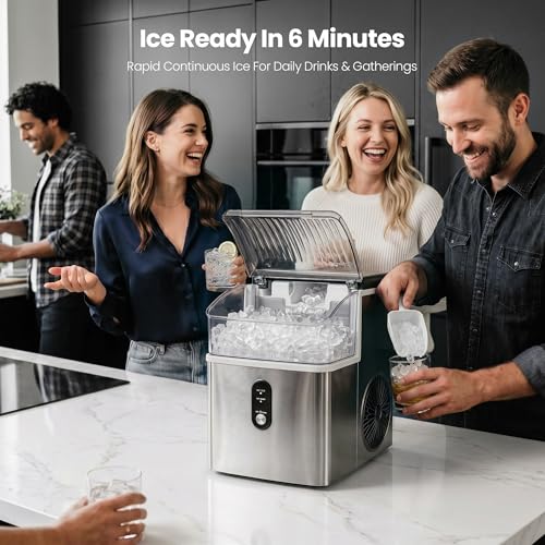 Crzoe Nugget Ice Maker Countertop, 35lbs/Day, Portable Pebble Ice Machine