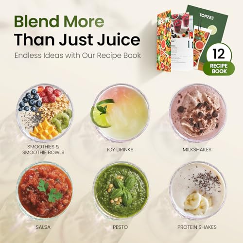 TOPZEE Personal Smoothie Blender, 1000W Single-Serve Blender with 24oz To-Go Cup, Twist-On Start/Stop, for Protein Shakes & Smoothies, Compact Countertop Blender, Black