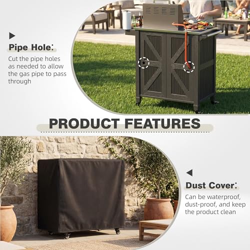 Outdoor Grill Cart with Stainless Steel Top, Outdoor Kitchen Island BBQ Prep Table, Storage Cabinet, Mobile Grill Cart with Folding Hanging Trash Bin, Wheels, Side Shelf for Patio, Garden, Picnic