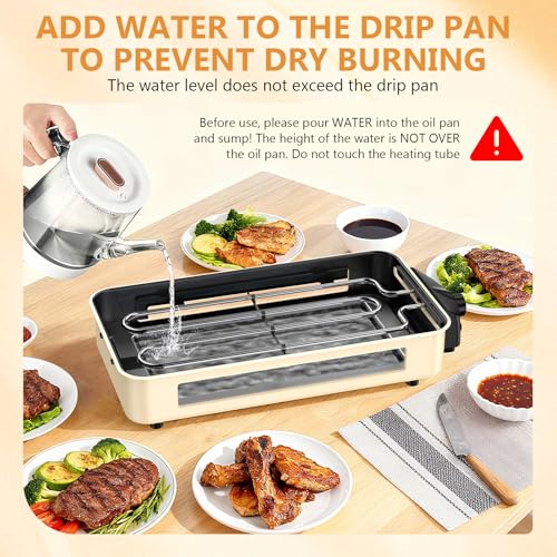 Electric Indoor Grill 1500W -2 in 1 Smokeless Indoor Grill for Kitchen with Non-stick Removable Grill & Griddle Plate,Temperature Control Korean BBQ Grill with 3 Cheese Pans Dishwasher Safe