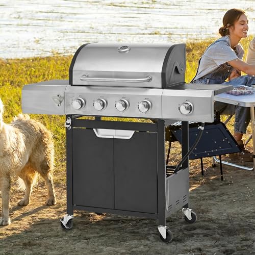 Endark 51000BTU|4-burner propane gas grill | Stainless steel construction | Dual side racks and wheels | Designed for patio, garden, and backyard cooking