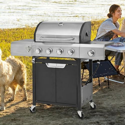 Endark 51000BTU|4-burner propane gas grill | Stainless steel construction | Dual side racks and wheels | Designed for patio, garden, and backyard cooking