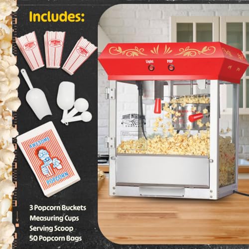 Great Northern Popcorn Company Red 6 oz. Ounce Foundation Old-Fashioned Movie Theater Style Popcorn Popper