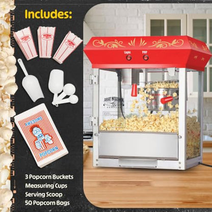 Great Northern Popcorn Company Red 6 oz. Ounce Foundation Old-Fashioned Movie Theater Style Popcorn Popper