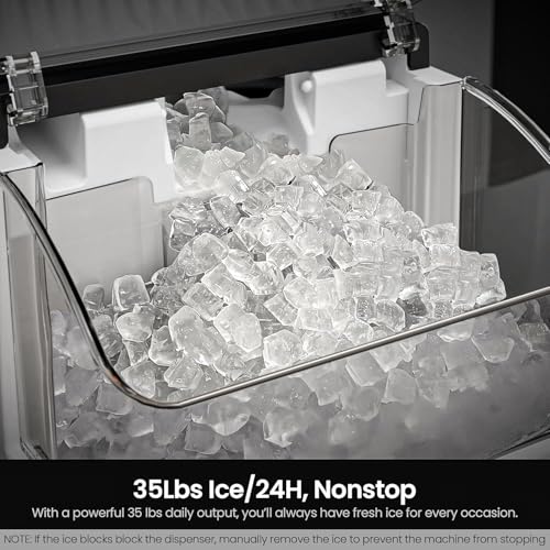 Kismile Nugget Ice Makers Countertop,Portable Ice Machine with Crushed Ice, 35lbs/Day,Self-Cleaning,One-Click Operation for Home Use(Black)
