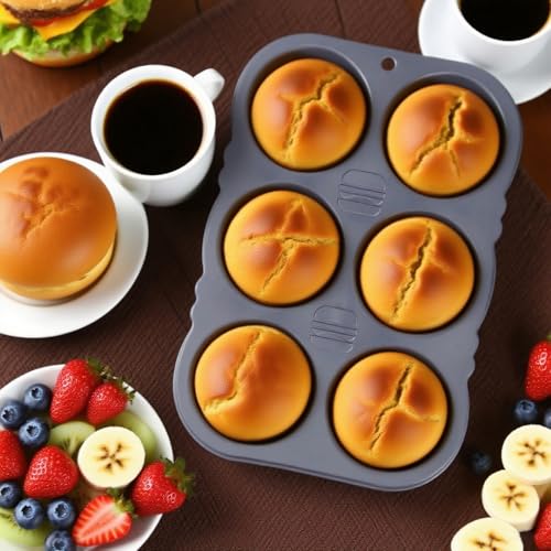 3 PCS Silicone Hamburger Bun Pan and Baguette Pan Set, Non-stick French Bread Baking Mold, 4 Wave French Bread Baking Tray,6 Cup Hamburger Bun Mold with Scraper for Homemade Bread Loaf Sandwich