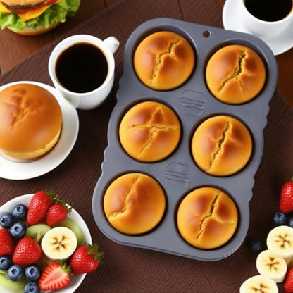 3 PCS Silicone Hamburger Bun Pan and Baguette Pan Set, Non-stick French Bread Baking Mold, 4 Wave French Bread Baking Tray,6 Cup Hamburger Bun Mold with Scraper for Homemade Bread Loaf Sandwich