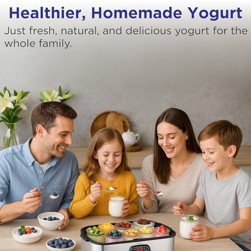 Culinary Chef Series MAGNAVOX HOME, Ultimate Probiotic Yogurt Maker with Adjustable Time & Temp Control - Make Trillions of Live Probiotics with 8 GLASS JARS - Greek Yogurt Maker