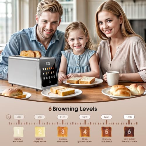 Toaster 2 Slice, Smart Touch Screen, 1.5-In Wide Slots, Digital Timer, 900W