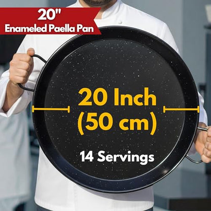 Paelluxe Paella Pan – Enamelled, No-Rust Steel Skillet – Easy-to-Clean Pan for Propane & Gas Burners – Indoor & Outdoor Cooking Cacerola Paellera Sarten – 20 Inch, for 14 Servings
