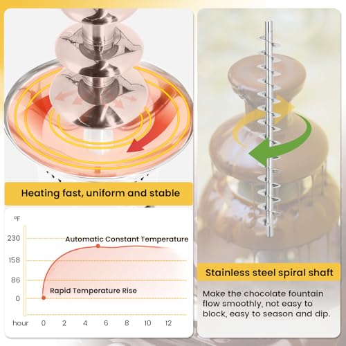 Flyseago Commercial Chocolate Fountain 5 Tiers 13.2 Lbs Nacho Cheese Fountain Stainless Steel Hot Fondue Fountain Machine for Bakery, Party, Gathering, Wedding, Rental, Knob Control