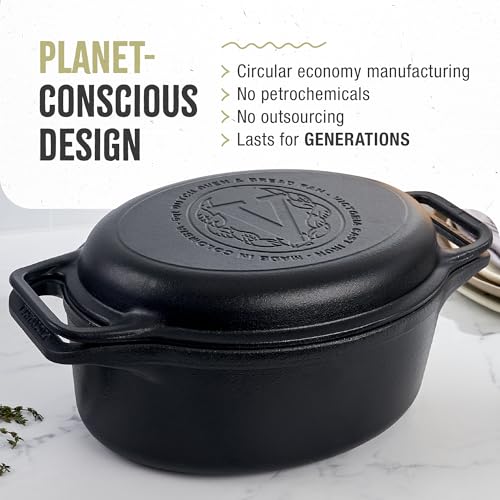 Victoria 6-Quart Cast Iron Oval Dutch Oven, Combination Combo Cooker Pot and Skillet, Bread Baker, Made in Colombia, 2-Piece Set