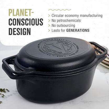 Victoria 6-Quart Cast Iron Oval Dutch Oven, Combination Combo Cooker Pot and Skillet, Bread Baker, Made in Colombia, 2-Piece Set