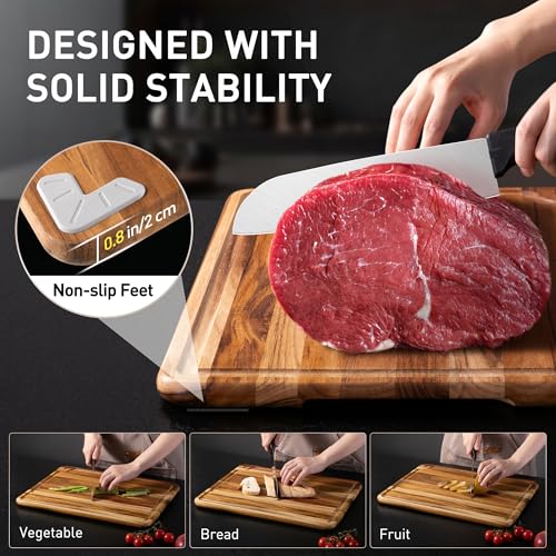 3 Pack Teak Wood Cutting Board Set for Kitchen Charcuterie Board Serving Heavy Duty Non Toxic Slip Over Sink Solid Thick Haus Wooden Chopping Board Large Big Small Meat Best Kitchen Mother Gift