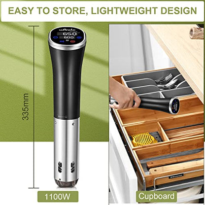 Sous Vide, Wancle Sous Vide Cooker 1100W IPX7 Waterproof Thermal Immersion Circulator With Reservation Function, Easy to store