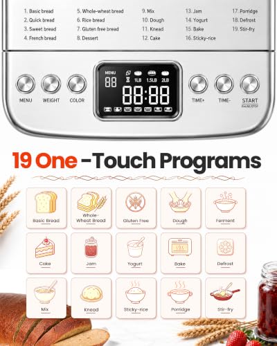 OSIPOTO 2LB Bread Maker, 19 in 1 Automatic Stainless Steel Bread Machine