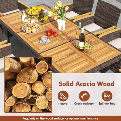 COSTWAY 9-Piece Patio Rattan Wicker Dining Set for 8 with Umbrella Hole