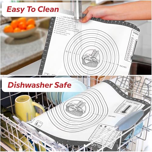 XL Silicone Pastry Mat for Baking Extra Large 28x20 - Non-Stick Non-Slip Rolling Mat for Dough with Measurements - Bread, Pizza, Pie Crust, Cookies, Fondant - Oven Safe, Dishwasher Safe (Grey)