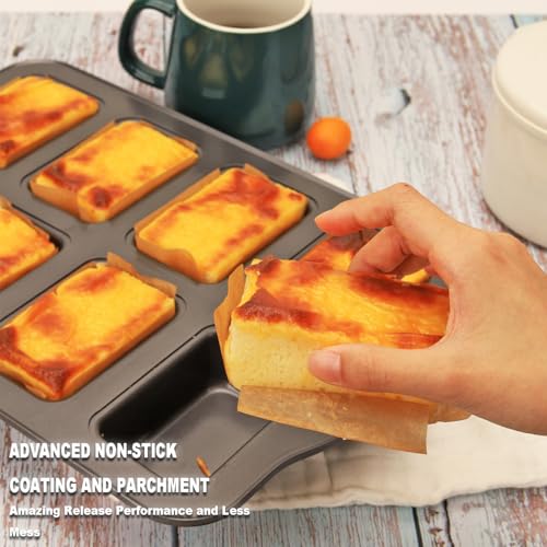 UCBAT Mini Loaf Baking Pans Set 8-Cavity with 200 PCS Parchment Liners, Nonstick Bakeware Rectangle Bread Pan, Heavy Duty Banana Bread Pan, Grey