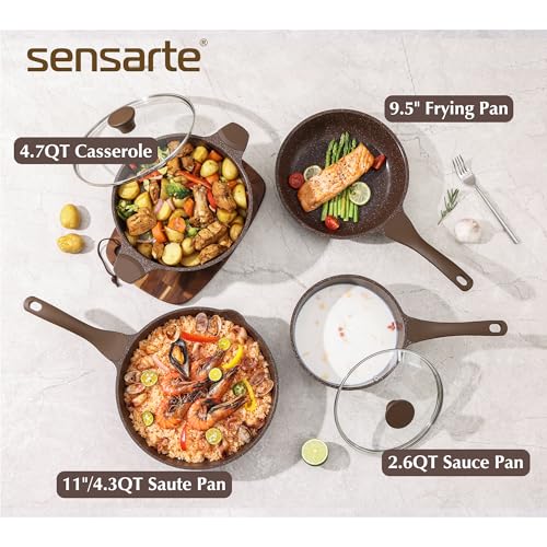 SENSARTE Nonstick Cookware Set 13-Piece, Healthy Pots and Pans Set Kitchen Cooking Set with Stay-Cool Handles, Silicone Utensils and Pot Protectors, PFOA Free