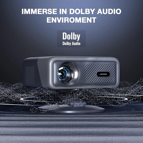[Now with Netflix & 3500 ANSI] 4K Projector with WiFi and Bluetooth,TOF Real-Time Auto Focus Smart Projector, AuKing Outdoor Movie Home Theater Proyector with Omni-Adjustable Stand(grey)