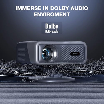 [Now with Netflix & 3500 ANSI] 4K Projector with WiFi and Bluetooth,TOF Real-Time Auto Focus Smart Projector, AuKing Outdoor Movie Home Theater Proyector with Omni-Adjustable Stand(grey)