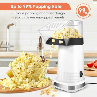 Popcorn Machine Hot Air Popper - 16-Cup Large Capacity Electric Popcorn Maker for Home Movie Night, 1200W Fast Popping Oil-Free Healthy Snack Maker for Kids & Party, White