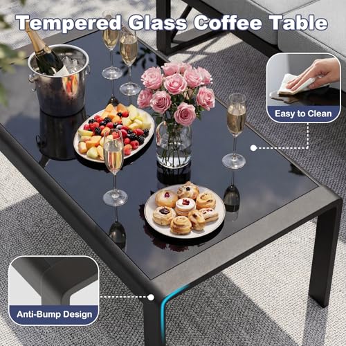 Mvpipi Aluminum Patio Furniture Set, 5 Piece Outdoor Metal Furniture Set w/Rocking Swivel Chairs, 7 Seats Balcony Conversation Sets with Coffee Table, Thick Cushions for Backyard, Poolside, Gray