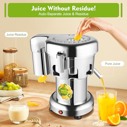 Commercial Heavy Duty Juicer Machine, 110V 370W Electric Juicer, Fruit and Vegetables Automatic Juice Extractor, Extractor Centrifugal Juice Making Machine, Stainless Steel Cold Press Juicer