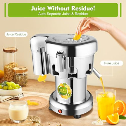 Commercial Heavy Duty Juicer Machine, 110V 370W Electric Juicer, Fruit and Vegetables Automatic Juice Extractor, Extractor Centrifugal Juice Making Machine, Stainless Steel Cold Press Juicer