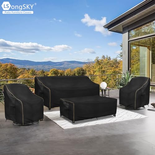 Patio Furniture Covers 4 Piece Set, 600D Heavy Duty Outdoor Furniture Covers Waterproof for Patio 3-Seater Sofa,Swivel Rocker Chair and Coffee Table Furniture Set,Black,XX-Large