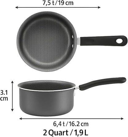 1-Quart Non-Stick Sauce Pan with Stay-Cool Handle, Gray, Steel, Even Heat Distribution, Easy-Clean Coating