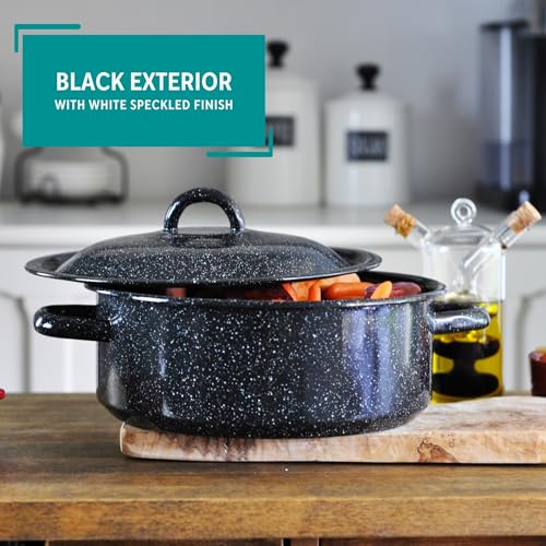 Mirro 4.5 Quart Traditional Vintage Style Black Speckled Enamel on Steel Dutch Oven with Lid, (MIR-10701)
