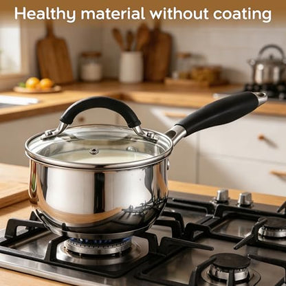 HaWare 2 Quart Saucepan, Stainless Steel Small Sauce Pot with Lid, Tri-Ply Bottom Sauce Pot for Home Kitchen, Induction Compatible, Dishwasher Safe