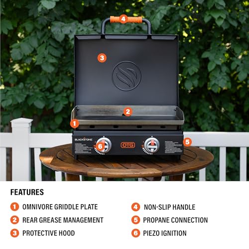 Blackstone OTG 22 Inch Tabletop Griddle Plate with Built-In Hood, Black - Portable Outdoor Grill Appliances for Camping, Tailgate Grilling, and On-the-Go Kitchen Cooking